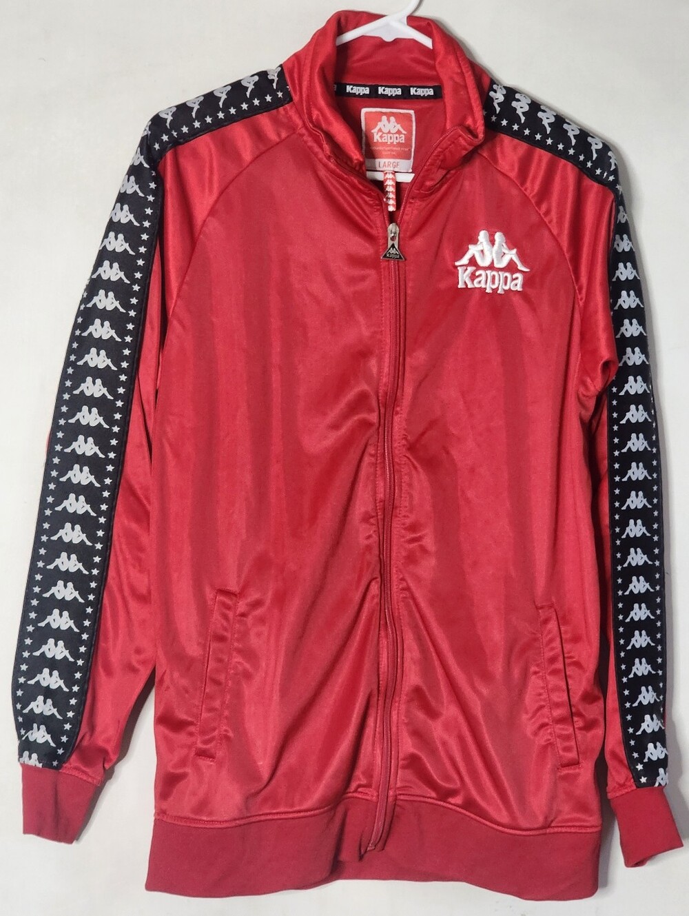 Kappa Red Kids Puffer-Style Track Jacket with Black Logo Taping